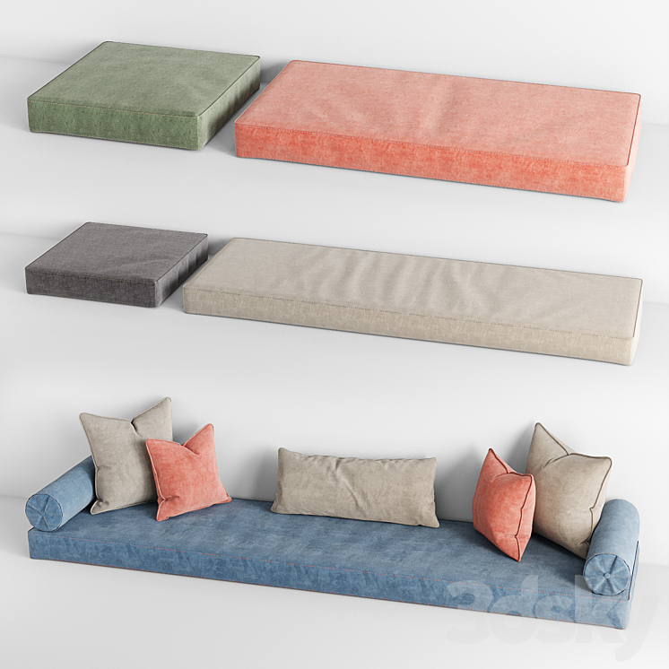 Seat pillow set 002 3DS Max Model - thumbnail 1