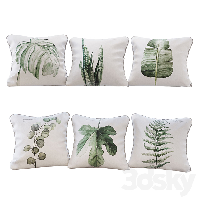 Set of 6 pillows with Urban Botanic 01 print 3ds Max - thumbnail 1