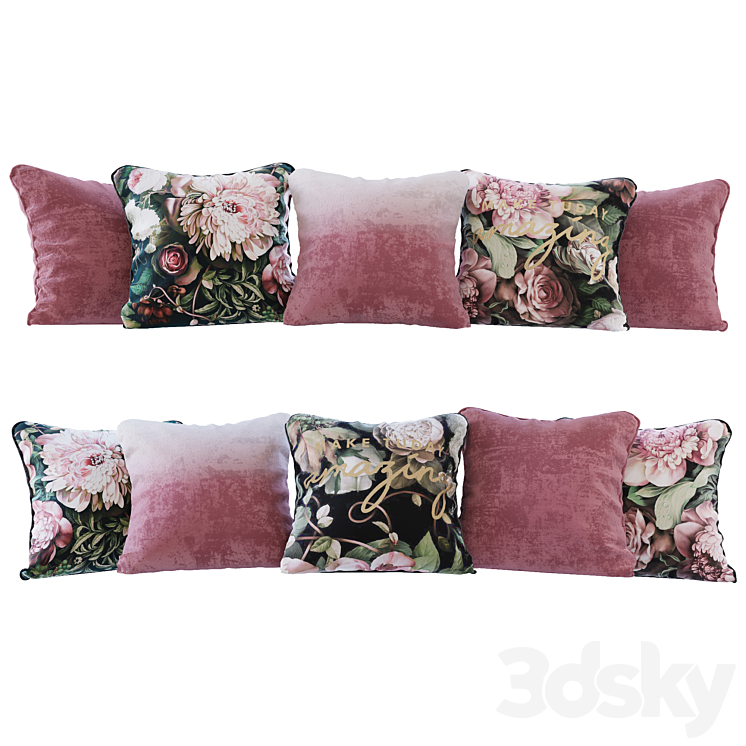 Set of cushions cherry gradient and flowers 02 (Pillows cherry gradient and flowers 02 YOU) 3DS Max - thumbnail 1