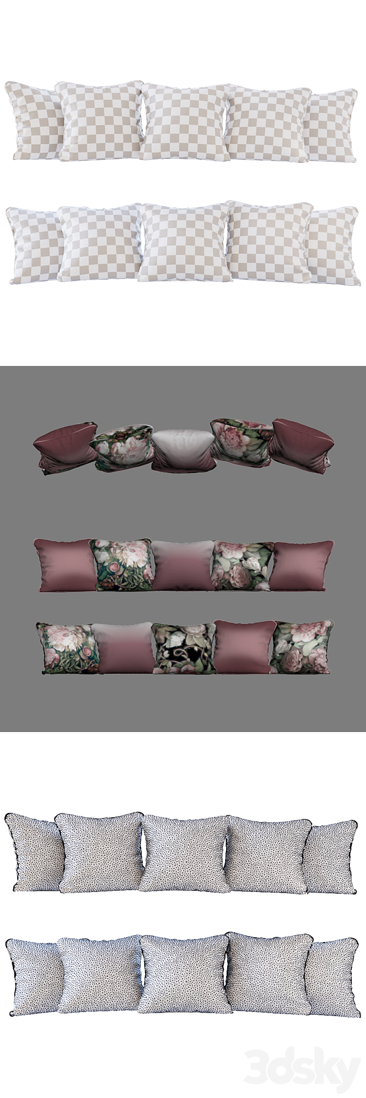 Set of cushions cherry gradient and flowers 02 (Pillows cherry gradient and flowers 02 YOU) 3DS Max - thumbnail 2