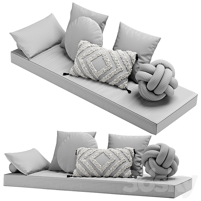 Set of decorative pillows 3DS Max Model - thumbnail 5