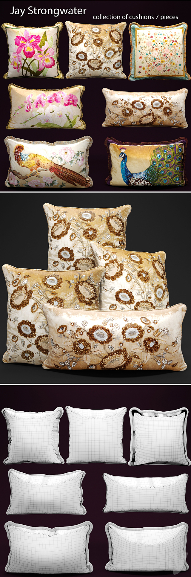 The collection of pillows from Jay Strongwater velvet pillow luxury 3ds Max - thumbnail 2