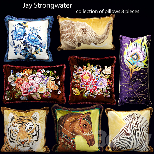 The collection of pillows from Jay Strongwater. velvet. pillow. luxury 3DSMax File - thumbnail 1