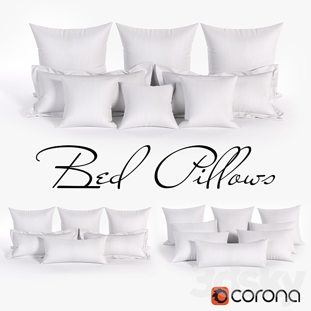 White Bed Pillows 01 (3 sets 22 different Pillows) 3ds Max - thumbnail 1