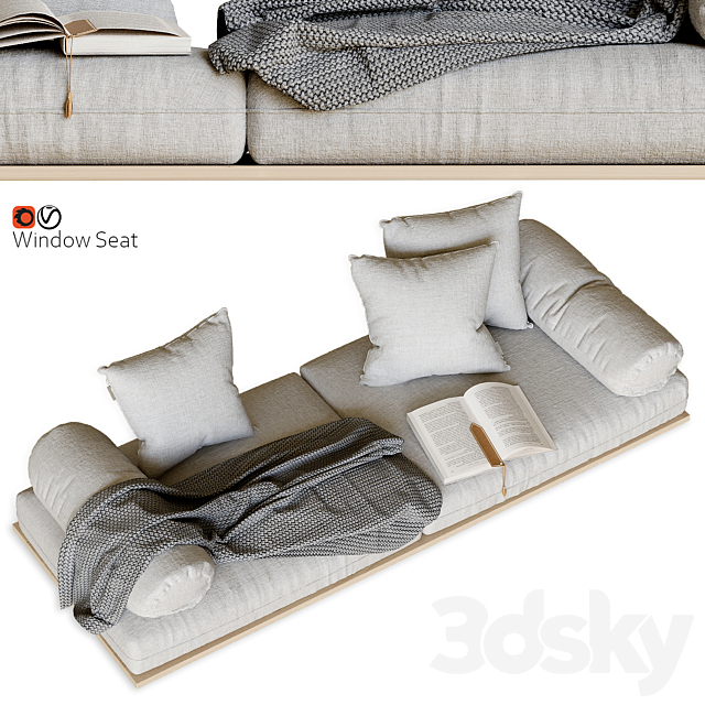 Window seat and cushions 3ds Max - thumbnail 3