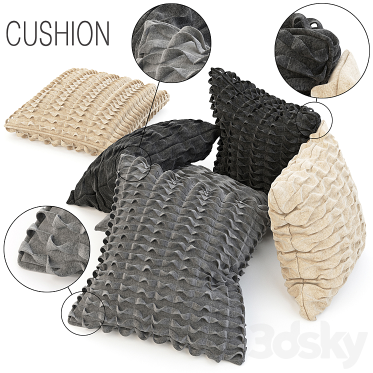 Wool cushions set 3DS Max - thumbnail 1