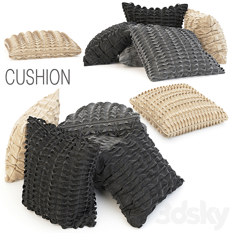 Wool cushions set 3DS Max - thumbnail 2