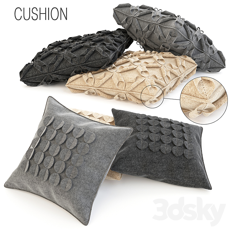 Wool cushions set 3DS Max - thumbnail 1