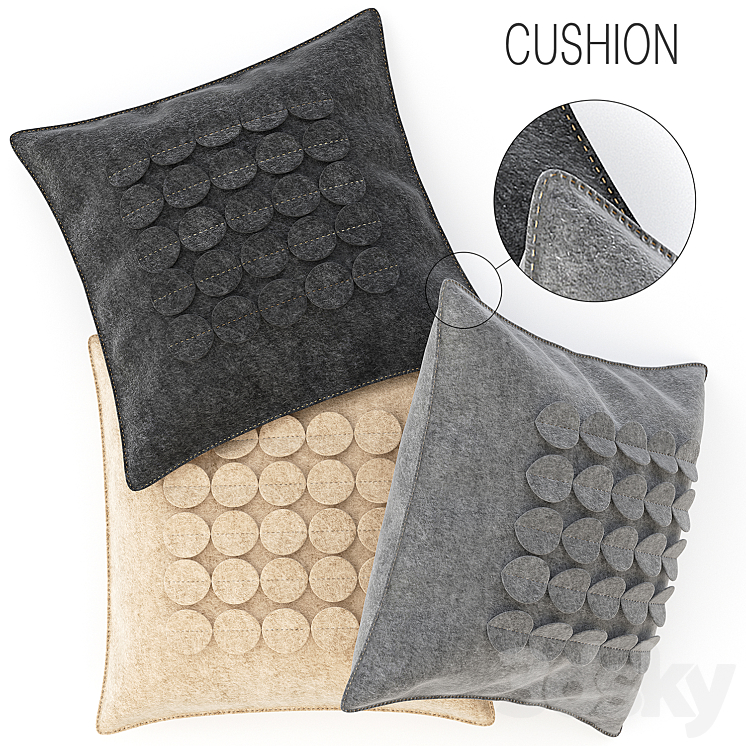 Wool cushions set 3DS Max - thumbnail 2