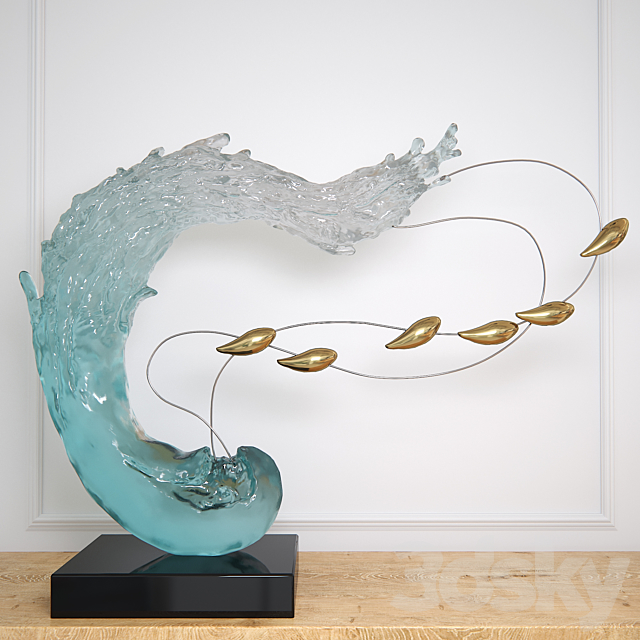 Abstract RESIN sculpture with birds glass material 3DS Max Model - thumbnail 2