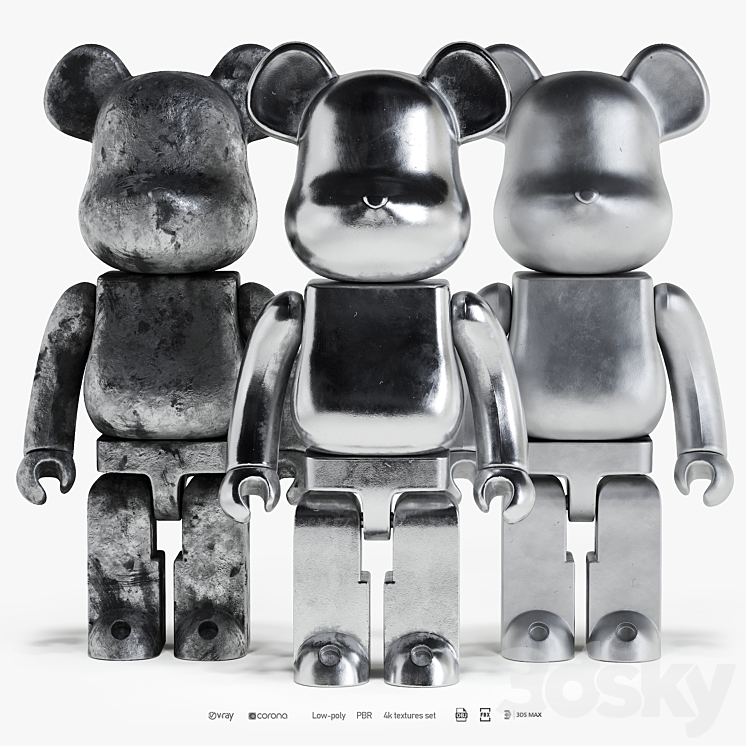 Bearbrick \/ 3 Metal 2 3DS Max Model - thumbnail 1