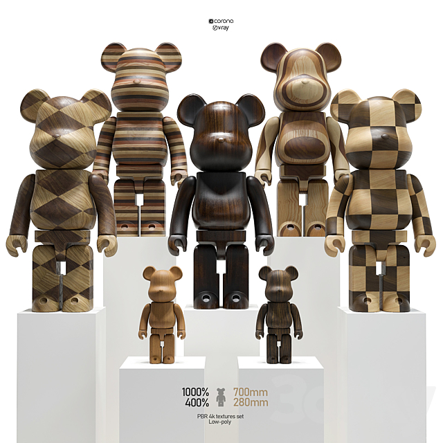 Bearbrick _ Karimoku (Wood set) 3DSMax File - thumbnail 1