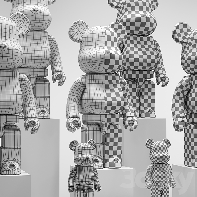 Bearbrick _ Karimoku (Wood set) 3DSMax File - thumbnail 7