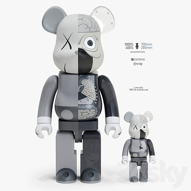 Bearbrick _ KAWS Dissected Companion Gray (2010) 3DSMax File - thumbnail 1