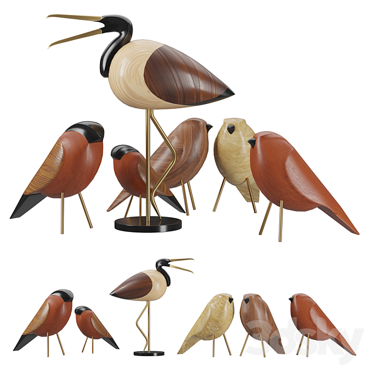 Bird sculpture set 3DS Max Model - thumbnail 1