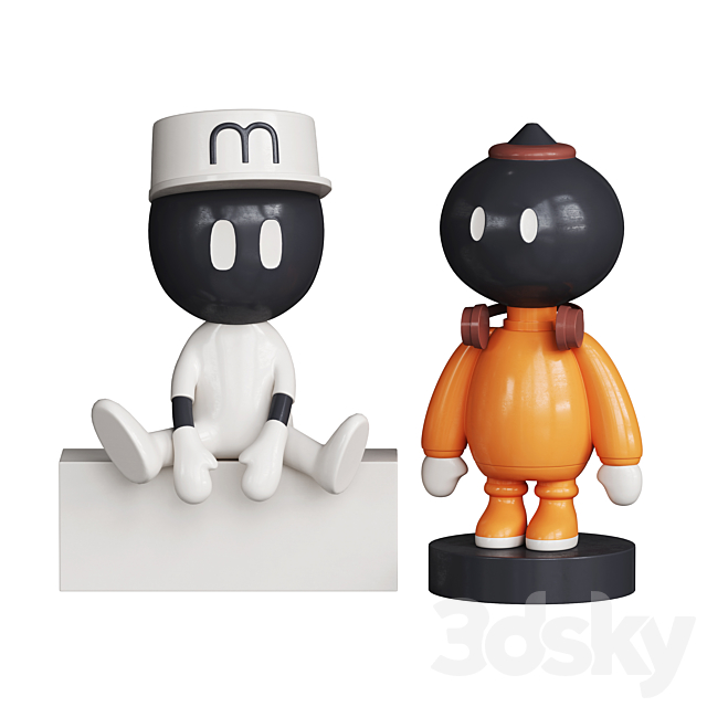 Black White Orange Character Kid’s Decor 3DSMax File - thumbnail 1