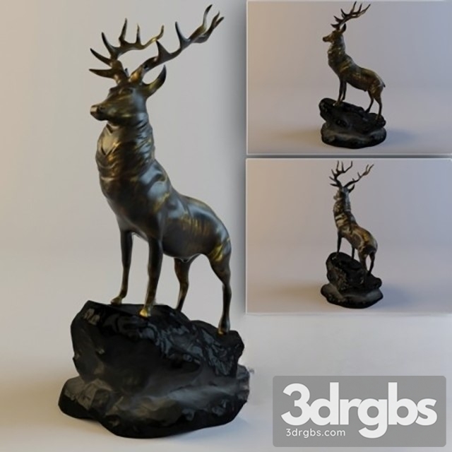 Bronze Stag In Art Sculptures 3dsmax Download - thumbnail 1