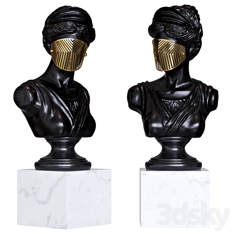 Bust Woman in Mask Figurine 3DS Max - thumbnail 1