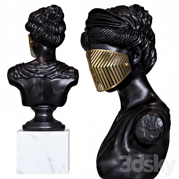 Bust Woman in Mask Figurine 3DS Max - thumbnail 2