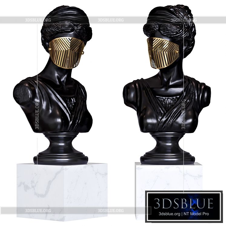 Bust Woman in Mask Figurine 3DS Max - thumbnail 3