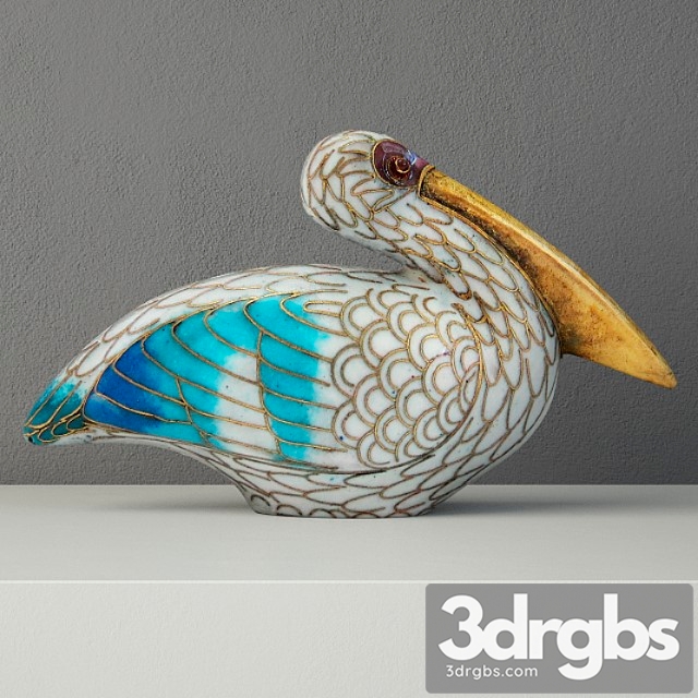 Cloisonne Pelican With Garnet Eyes 3dsmax Download - thumbnail 1