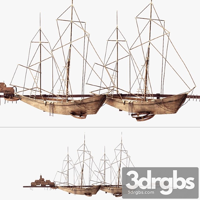 Curtis jere ships in the harbor wall decoration 3dsmax Download - thumbnail 1