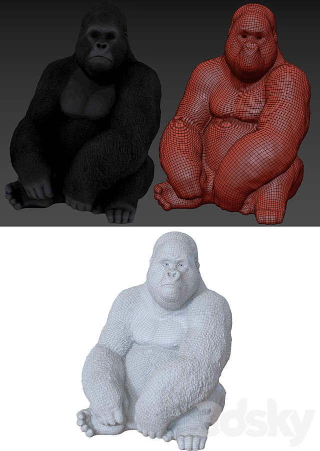 Deco Figurine Monkey Gorilla Side XL 3DSMax File - thumbnail 3