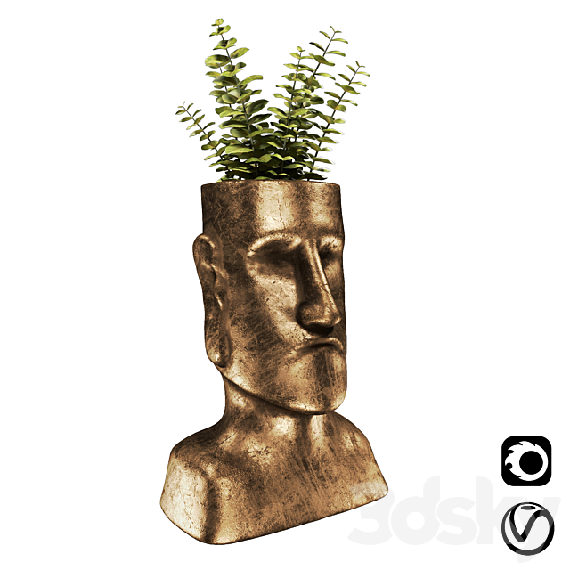 Easter Island bronze sculpture with plant 3DSMax File - thumbnail 1