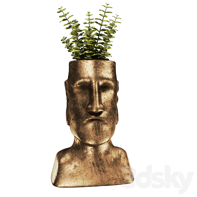 Easter Island bronze sculpture with plant 3DSMax File - thumbnail 2