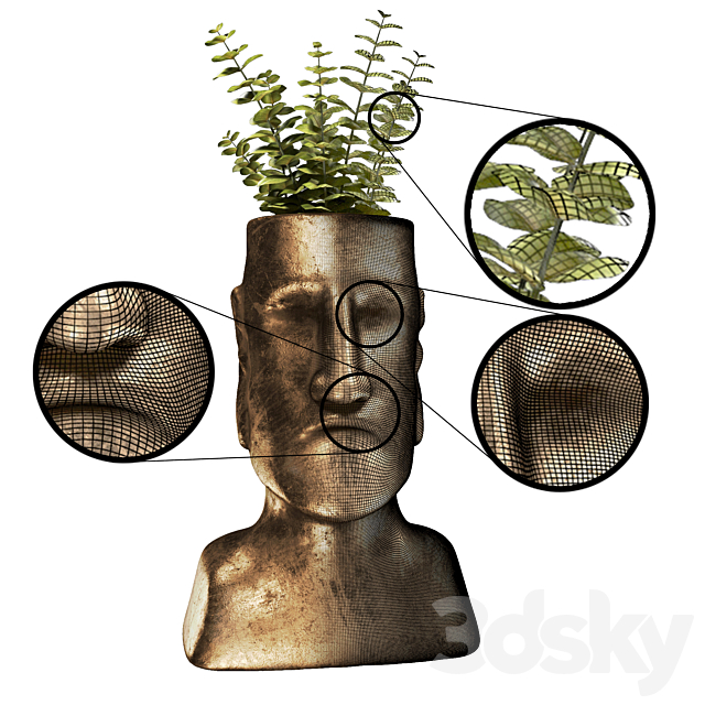 Easter Island bronze sculpture with plant 3DSMax File - thumbnail 3