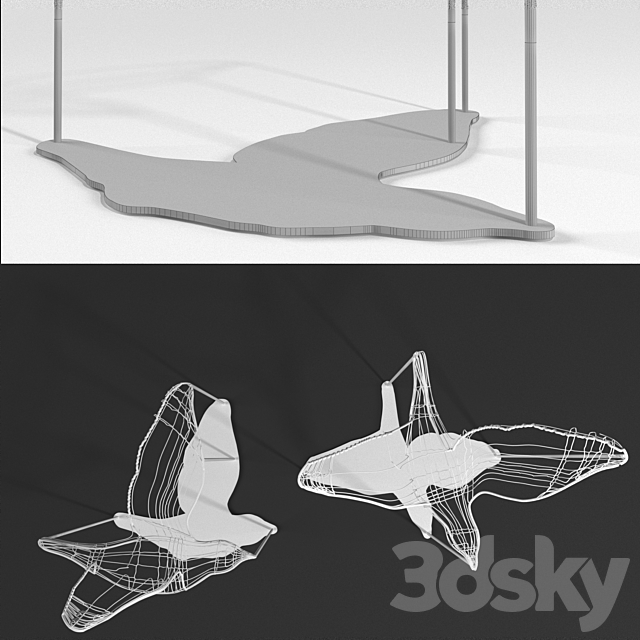 Flight Shadows decor sculpture by Artem Zakharchenko _ two white birds 3DS Max Model - thumbnail 3