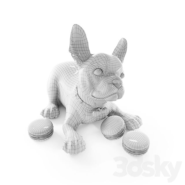 French Bulldog with Macarons Dog Figurine 3DS Max Model - thumbnail 2