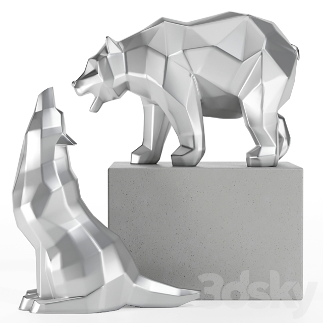 geometric wolf and bear statue 3DS Max Model - thumbnail 2