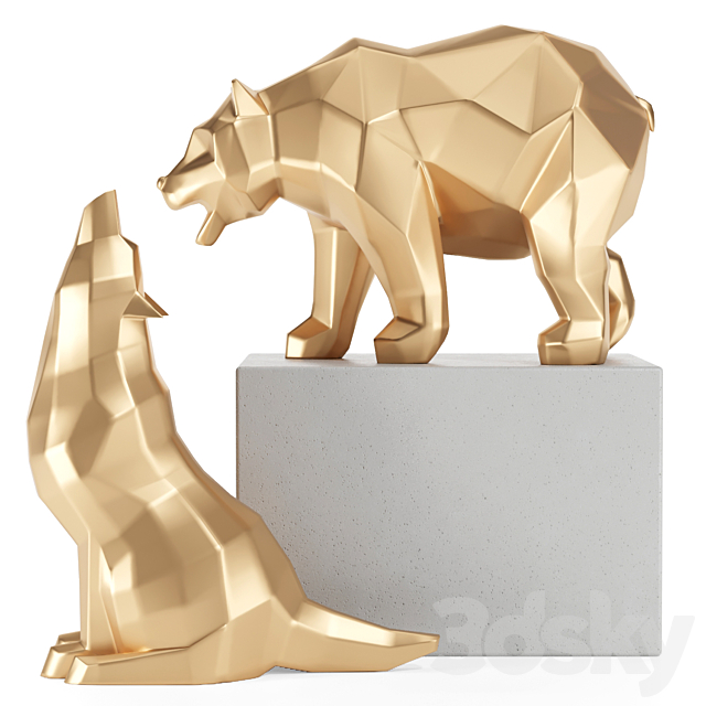 geometric wolf and bear statue 3DS Max Model - thumbnail 3