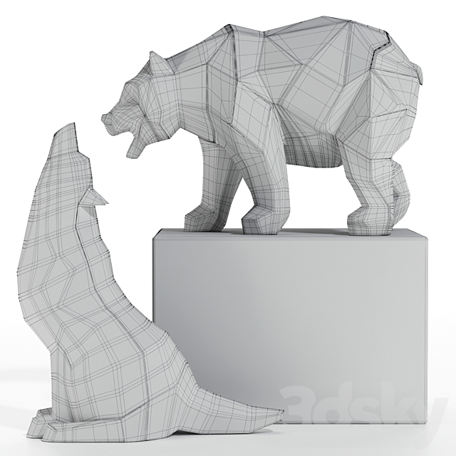 geometric wolf and bear statue 3DS Max Model - thumbnail 7