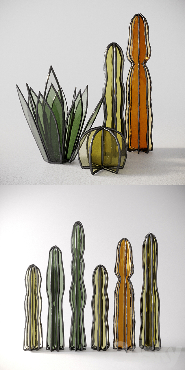 Glass cacti and succulents 3DS Max Model - thumbnail 2