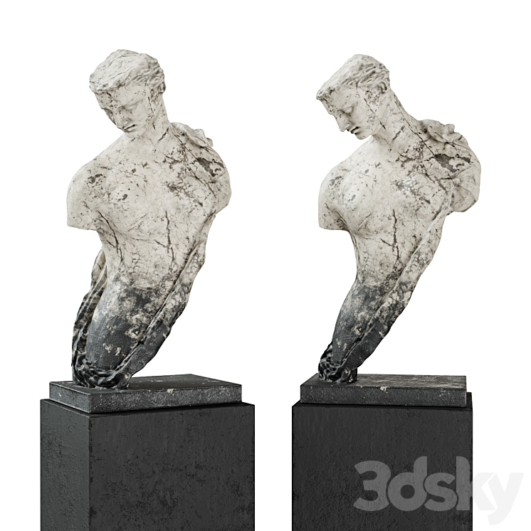 Greek woman torso pedestal marble 3DS Max Model - thumbnail 3