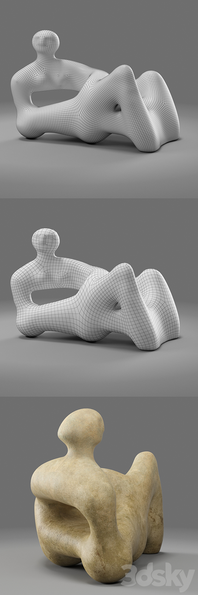 Henry Moore Recumbent Figure 3DS Max Model - thumbnail 3