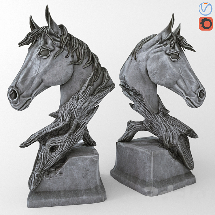 Horse Head Sculpture 3DS Max - thumbnail 1