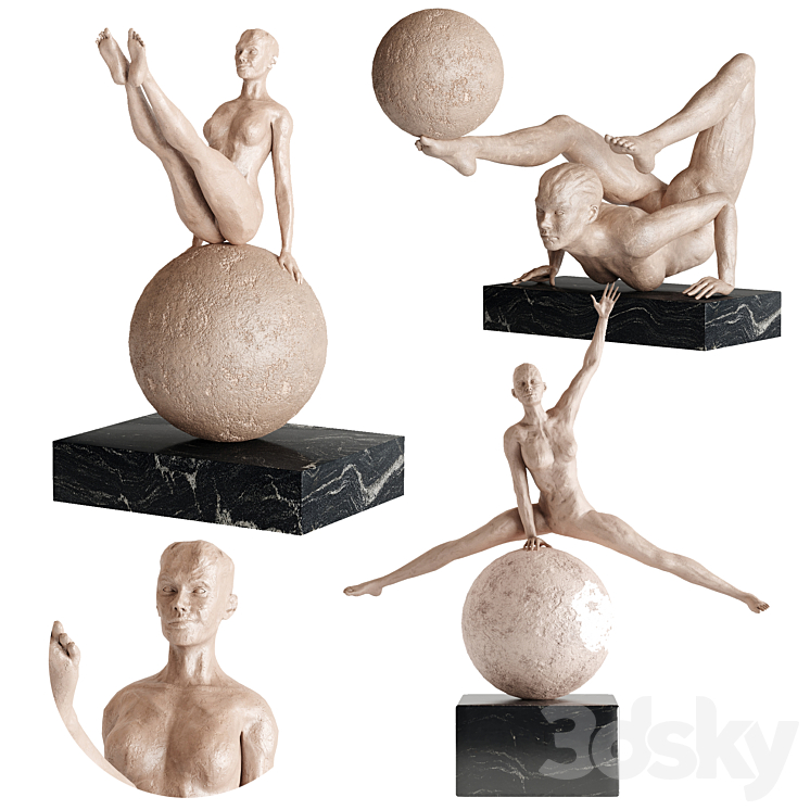 Human Sculptures 12(Girls With Balls) 3DS Max Model - thumbnail 1