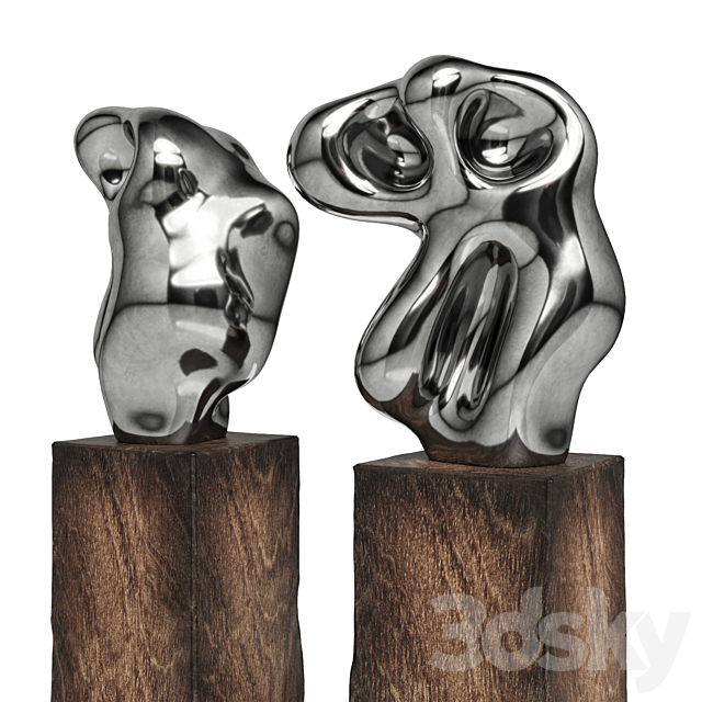 Lunar spectral abstract sculpture chrome 3ds Max - thumbnail 3