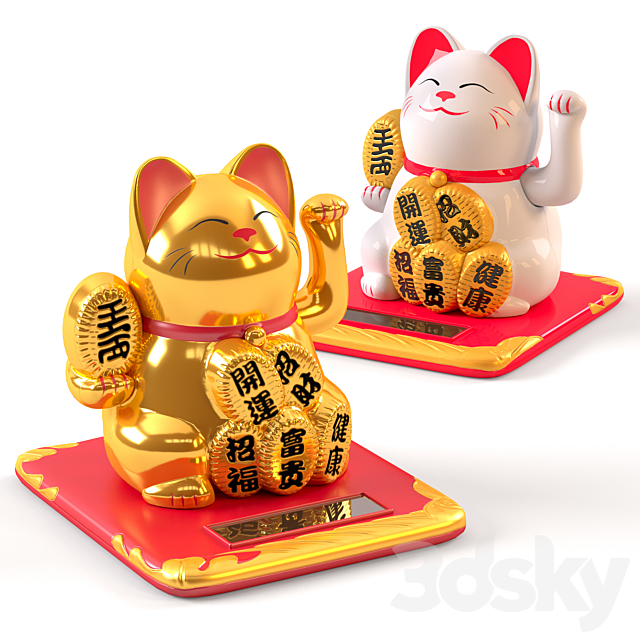 Maneki Neko Cat White and Gold 3DSMax File - thumbnail 1