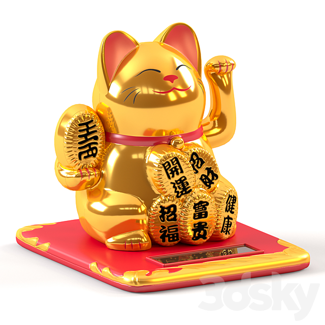 Maneki Neko Cat White and Gold 3DSMax File - thumbnail 3