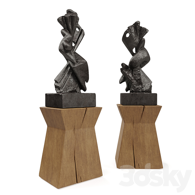 Metal Abstract figure wooden pedestal 3DS Max Model - thumbnail 2