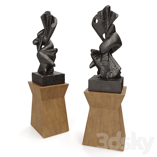 Metal Abstract figure wooden pedestal 3DS Max Model - thumbnail 4