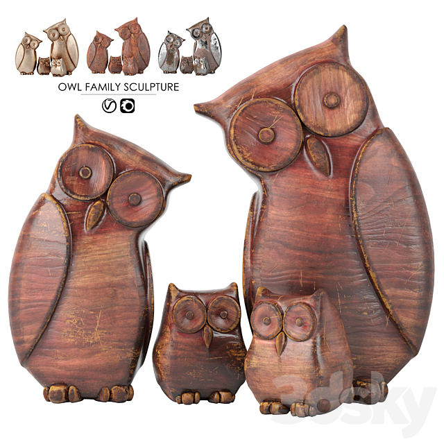 Owl Family Sculpture 3ds Max - thumbnail 1