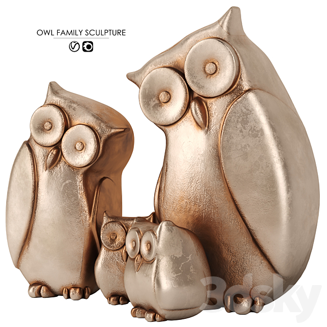 Owl Family Sculpture 3ds Max - thumbnail 2