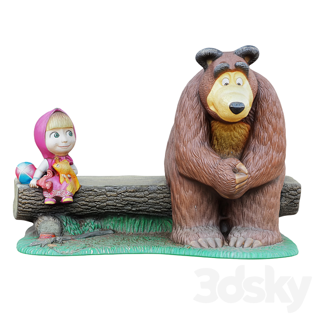 Sculpture of the characters Masha and the bear are sitting on a bench 3ds Max - thumbnail 1