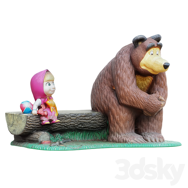 Sculpture of the characters Masha and the bear are sitting on a bench 3ds Max - thumbnail 2