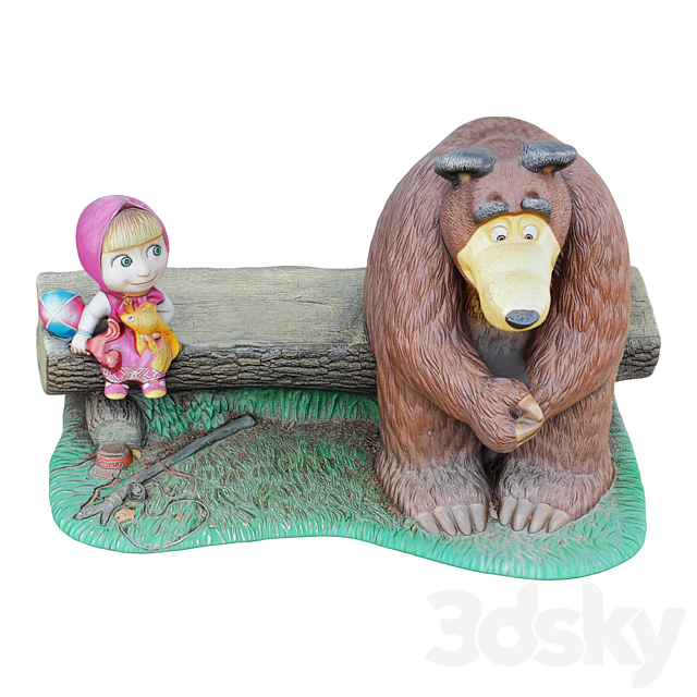 Sculpture of the characters Masha and the bear are sitting on a bench 3ds Max - thumbnail 3